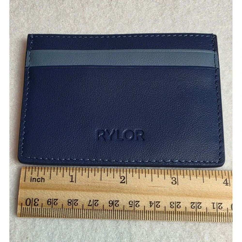 RYLOR Navy Blue Leather Card Holder Wallet Slim Minimalist Credit Card Case